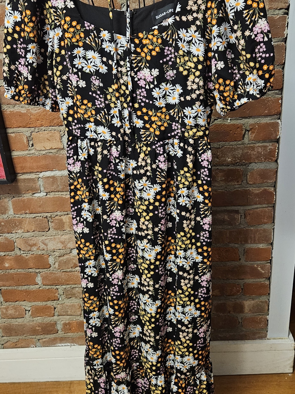 Sugarlips Black Floral Maxi Dress - Black with White, Yellow & Pink Floral